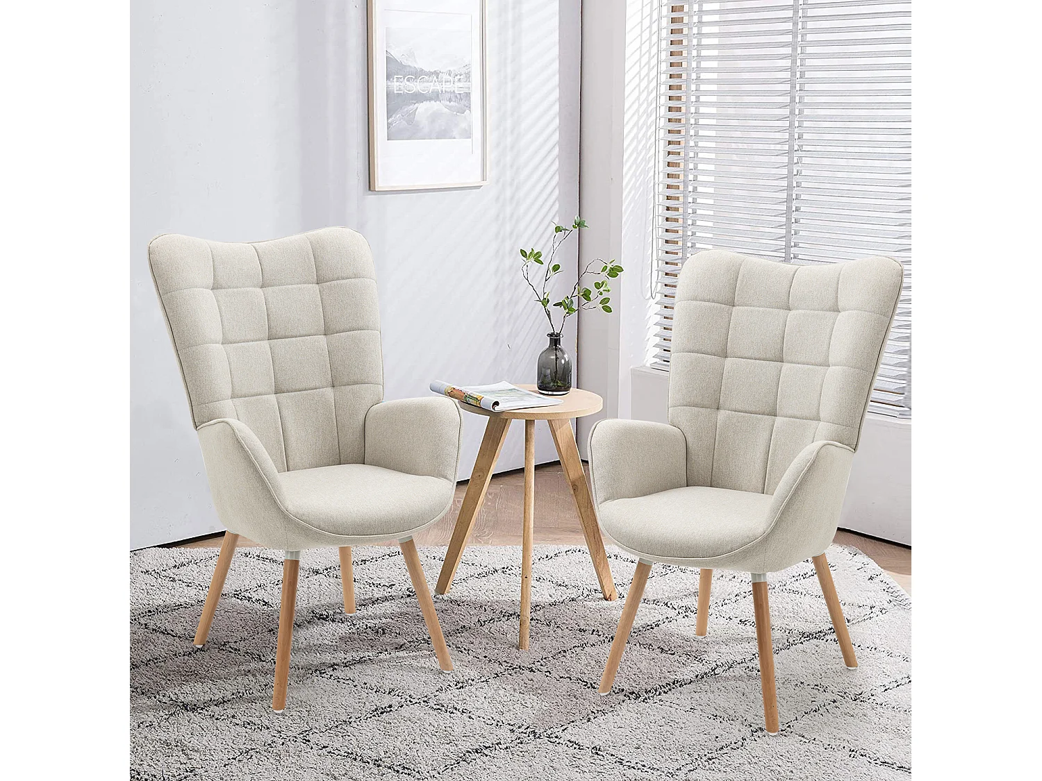 MEUBLES COSY Fauteuil relax fauteuil confortable style scandinave rembourés en Tissu Pieds Bois Massif, Beige