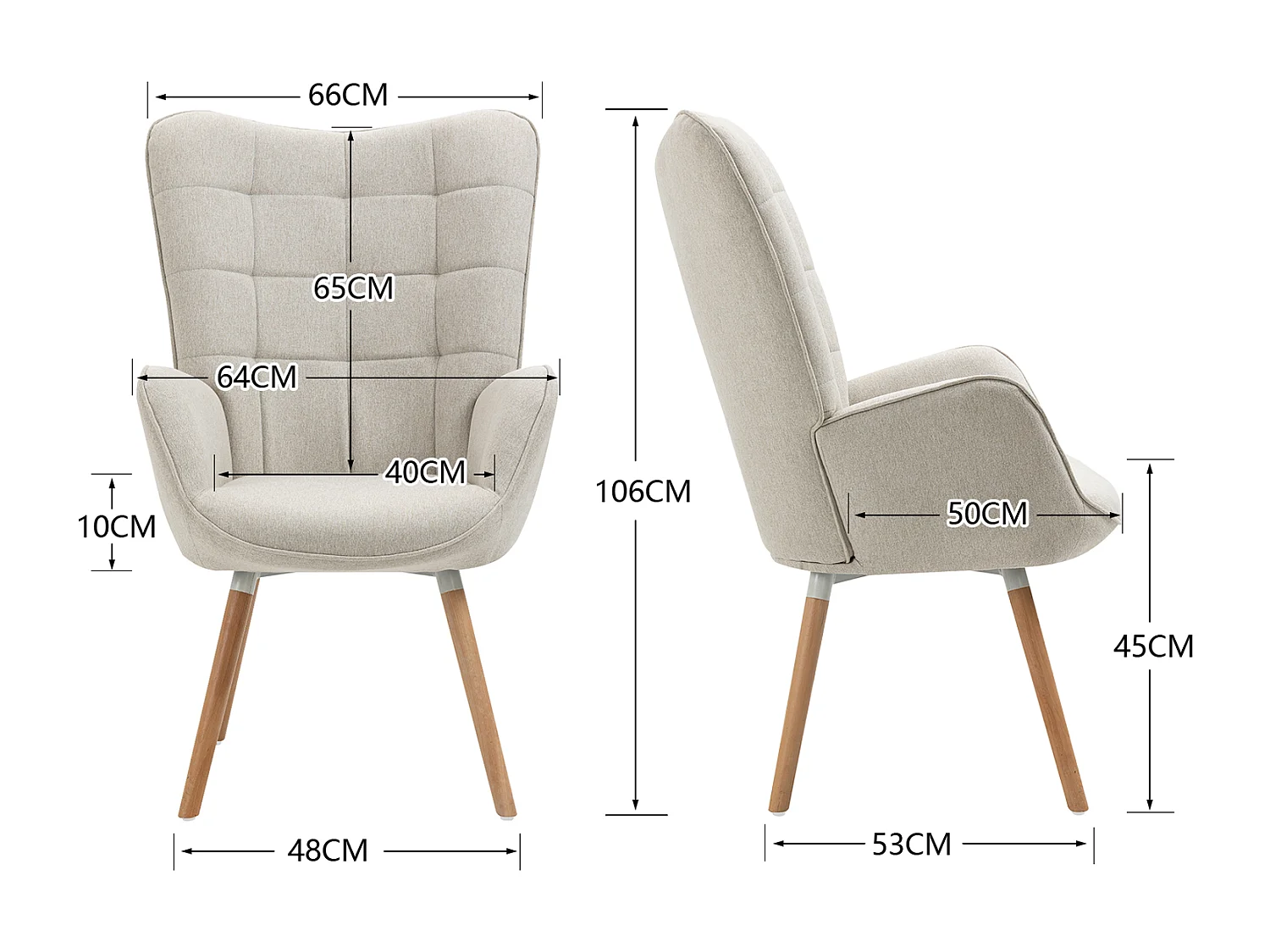 MEUBLES COSY Fauteuil relax fauteuil confortable style scandinave rembourés en Tissu Pieds Bois Massif, Beige