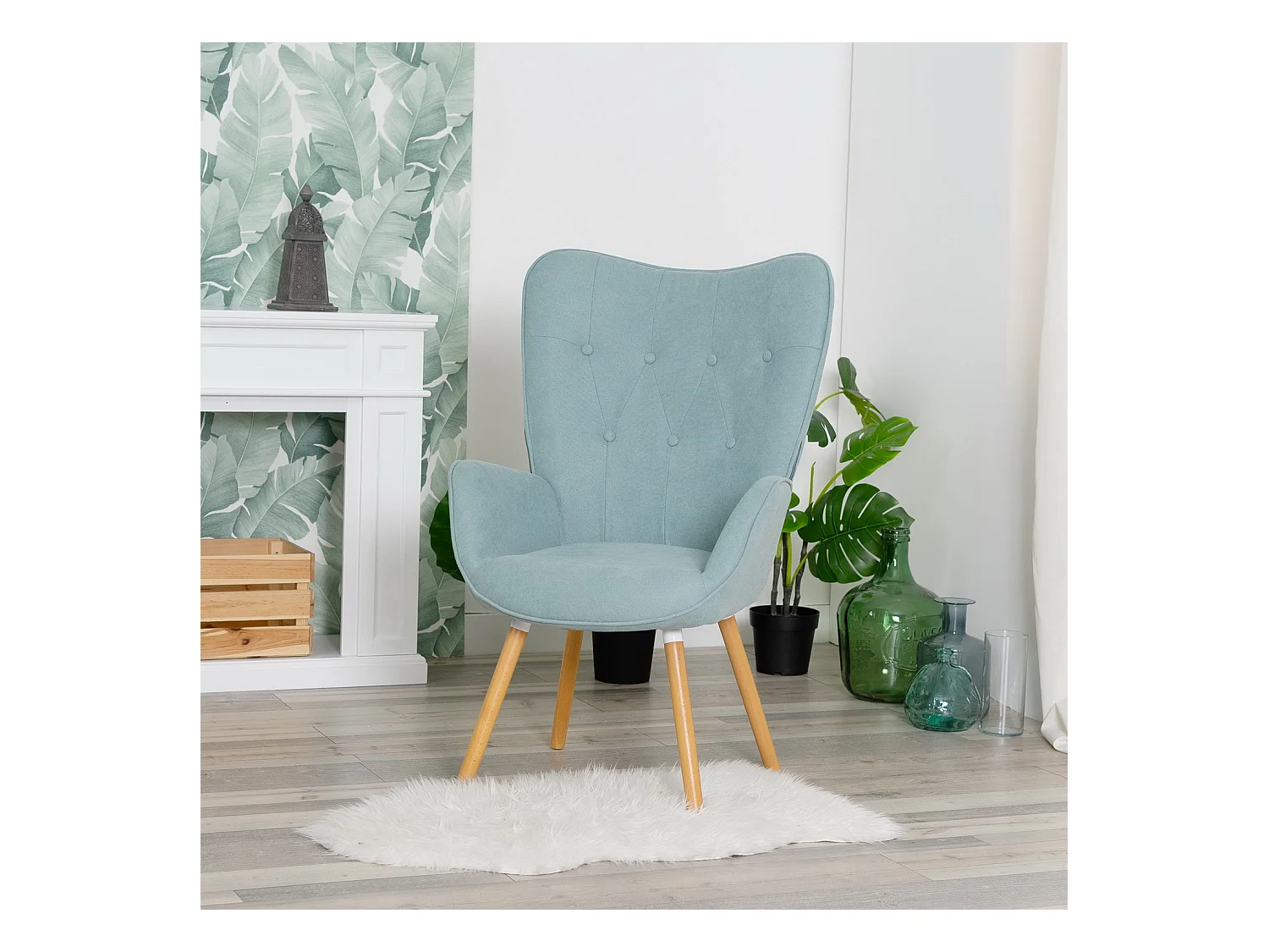 MEUBLES COSY Fauteuil relax fauteuil confortable style scandinave rembourés en tissu pieds bois massif, Vert