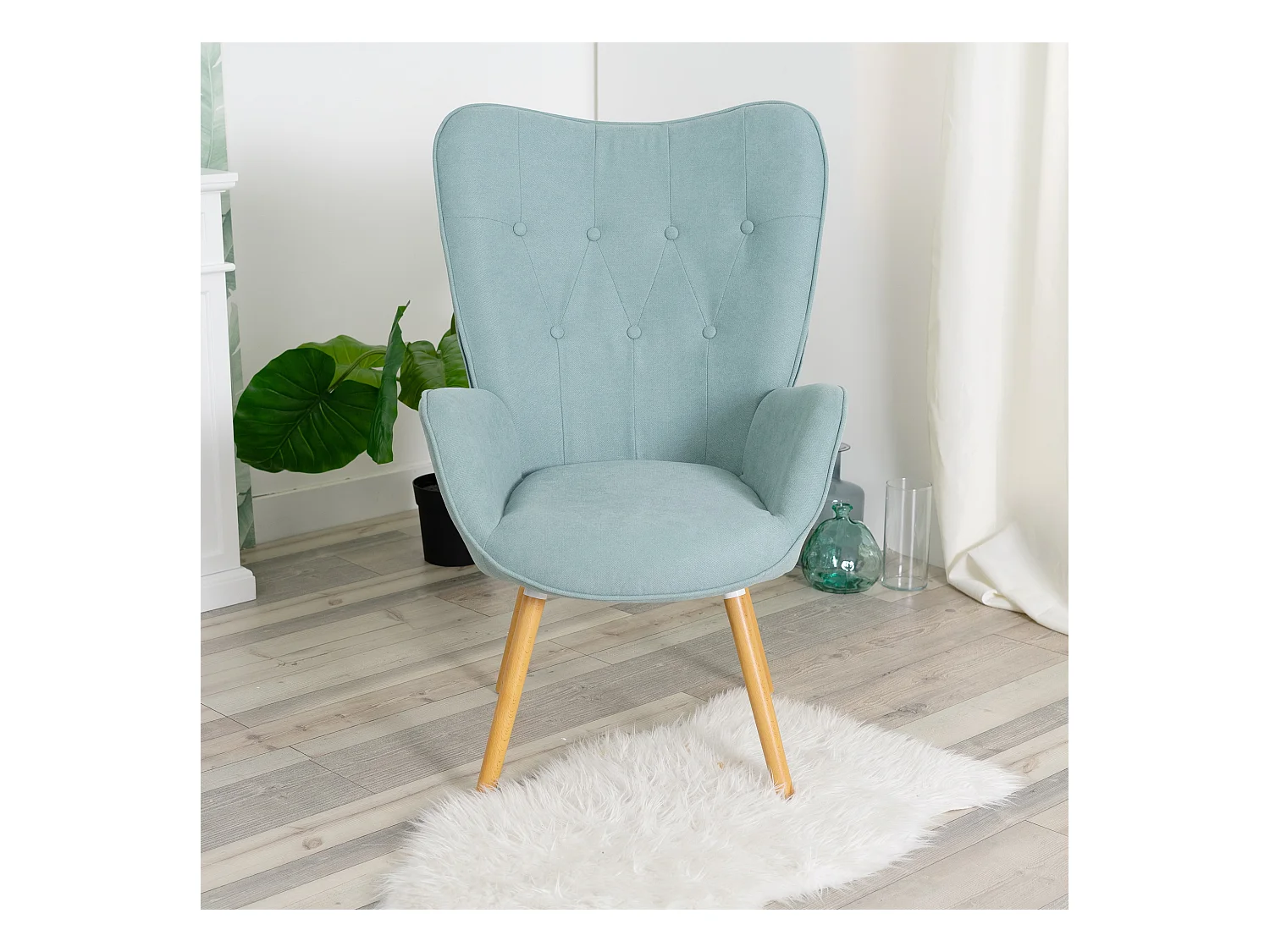 MEUBLES COSY Fauteuil relax fauteuil confortable style scandinave rembourés en tissu pieds bois massif, Vert