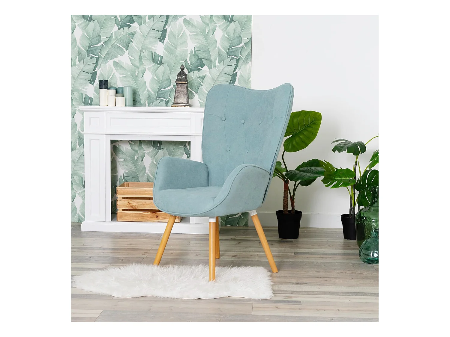 MEUBLES COSY Fauteuil relax fauteuil confortable style scandinave rembourés en tissu pieds bois massif, Vert