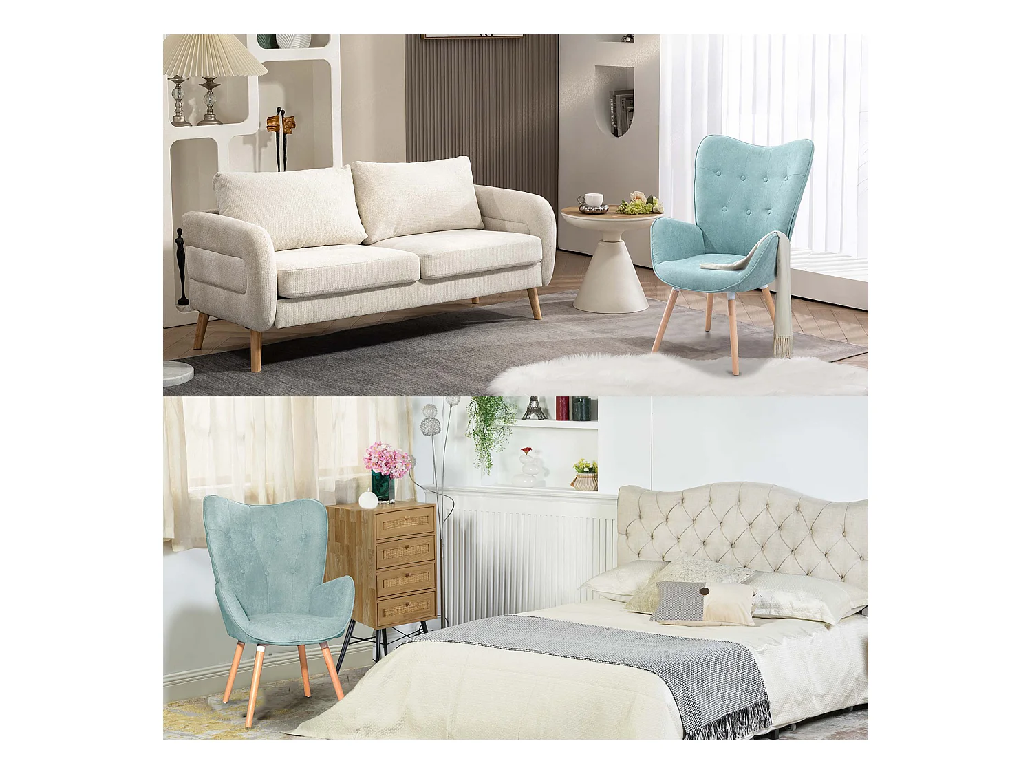 MEUBLES COSY Fauteuil relax fauteuil confortable style scandinave rembourés en tissu pieds bois massif, Vert