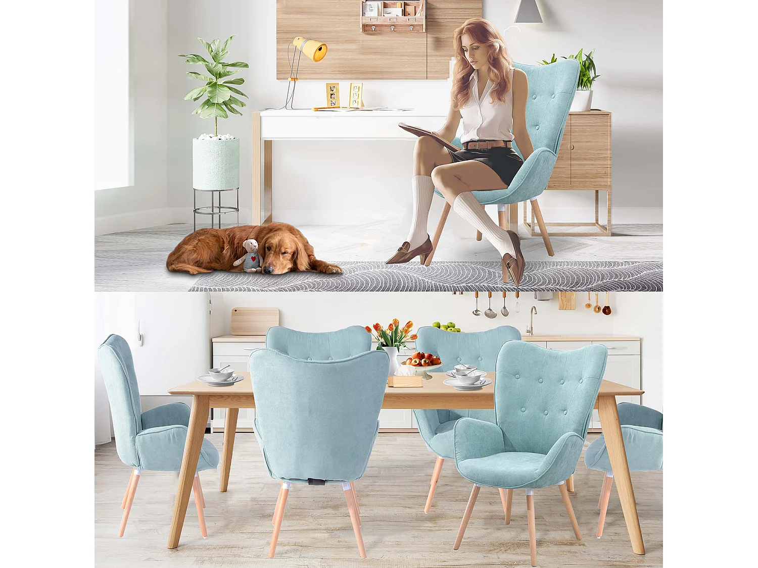 MEUBLES COSY Fauteuil relax fauteuil confortable style scandinave rembourés en tissu pieds bois massif, Vert