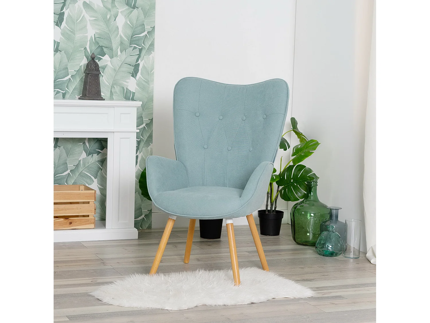 MEUBLES COSY Fauteuil relax fauteuil confortable style scandinave rembourés en tissu pieds bois massif, Vert