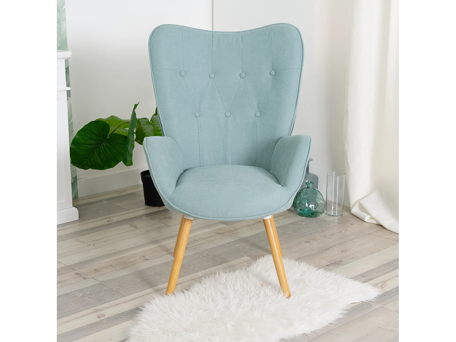 MEUBLES COSY Fauteuil relax fauteuil confortable style scandinave rembourés en tissu pieds bois massif, Vert