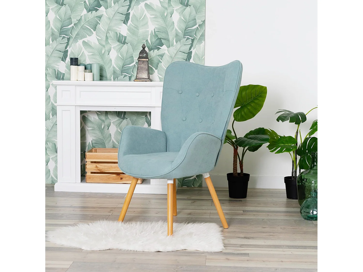 MEUBLES COSY Fauteuil relax fauteuil confortable style scandinave rembourés en tissu pieds bois massif, Vert