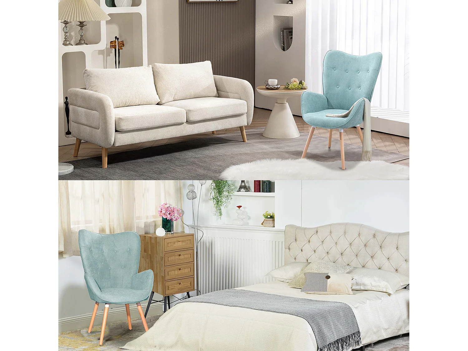 MEUBLES COSY Fauteuil relax fauteuil confortable style scandinave rembourés en tissu pieds bois massif, Vert