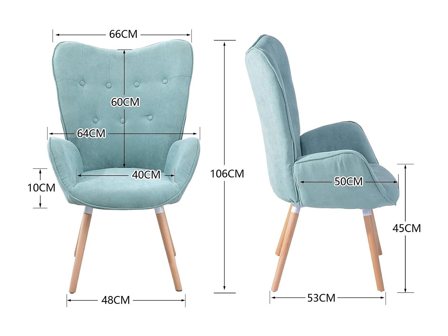 MEUBLES COSY Fauteuil relax fauteuil confortable style scandinave rembourés en tissu pieds bois massif, Vert