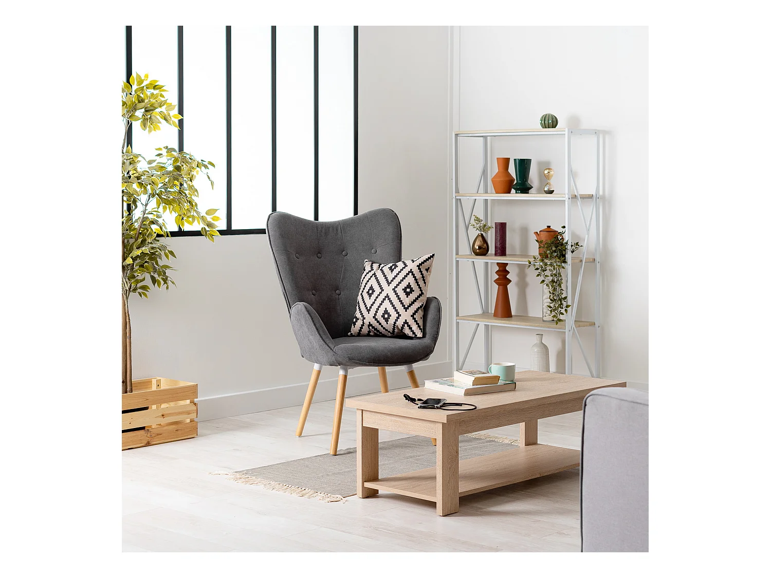 MEUBLES COSY Fauteuil Salon Scandinave Confortable Chaise de Coiffeuse Canapé de Loisirs pour Chambre Salle à Manger Bureau avec Assise Épais Accoudoirs Rembourés en Tissu Pieds Bois Massif, Gris Tissu