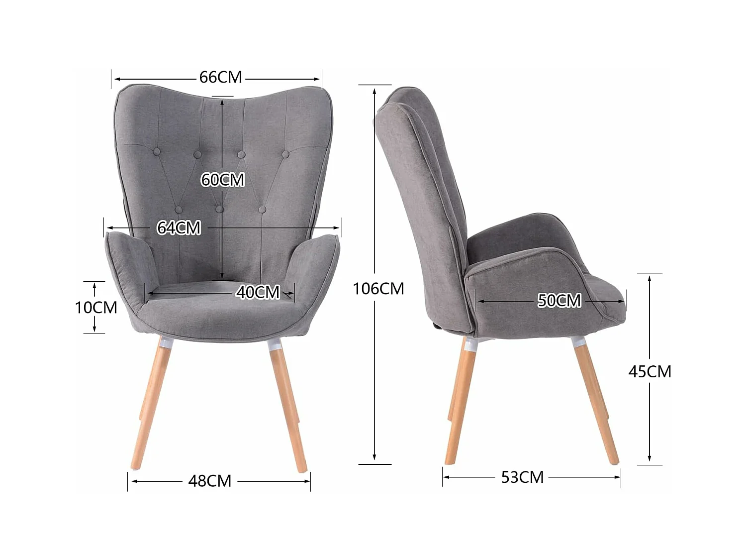 MEUBLES COSY Fauteuil Salon Scandinave Confortable Chaise de Coiffeuse Canapé de Loisirs pour Chambre Salle à Manger Bureau avec Assise Épais Accoudoirs Rembourés en Tissu Pieds Bois Massif, Gris Tissu