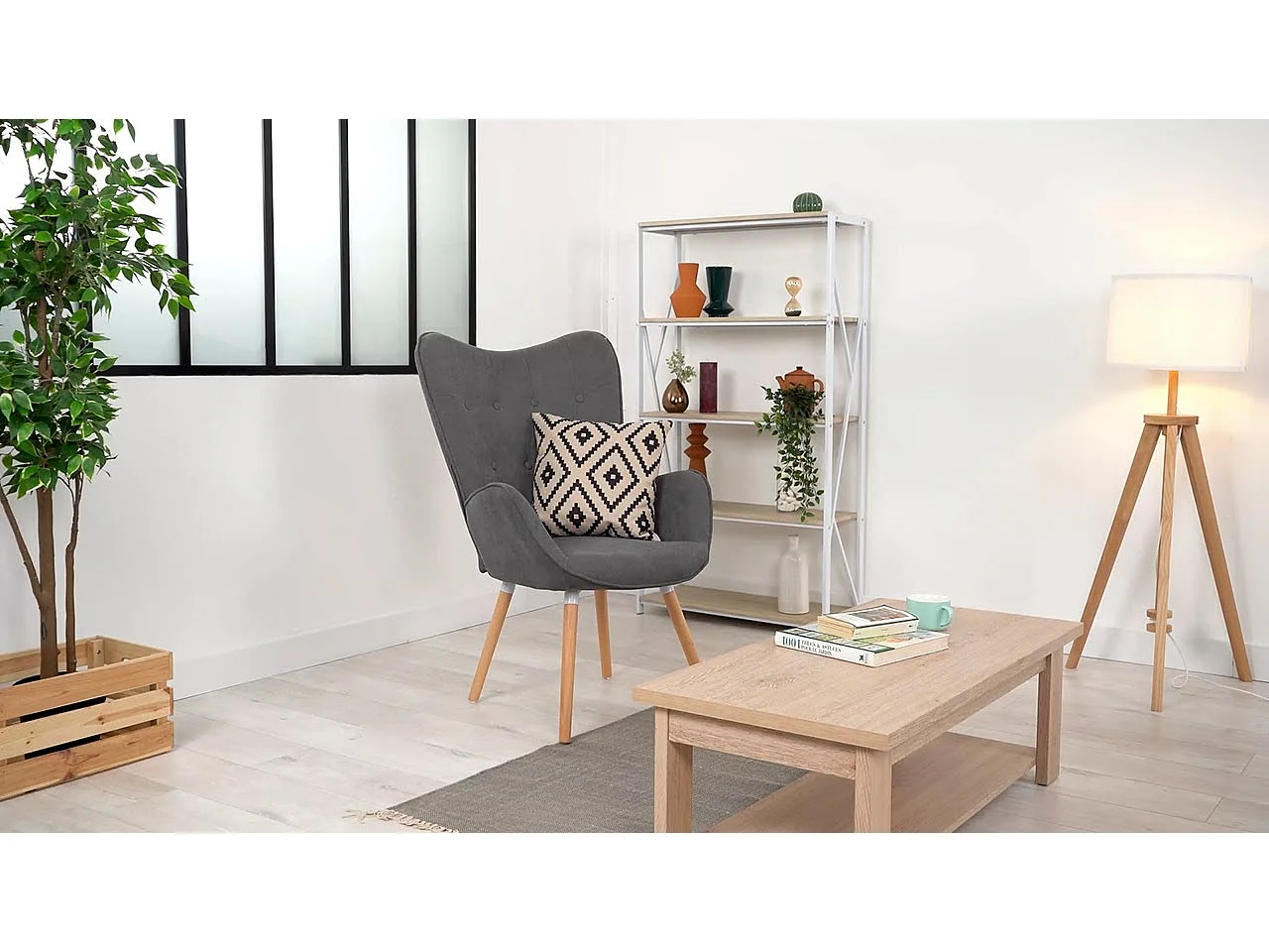 MEUBLES COSY Fauteuil Salon Scandinave Confortable Chaise de Coiffeuse Canapé de Loisirs pour Chambre Salle à Manger Bureau avec Assise Épais Accoudoirs Rembourés en Tissu Pieds Bois Massif, Gris Tissu