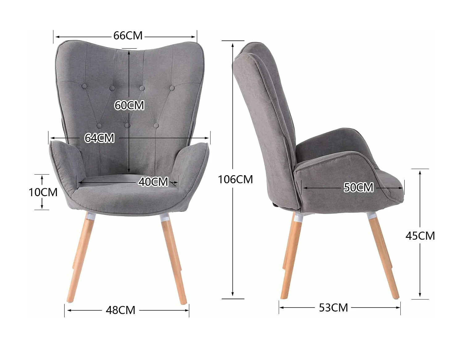 MEUBLES COSY Fauteuil Salon Scandinave Confortable Chaise de Coiffeuse Canapé de Loisirs pour Chambre Salle à Manger Bureau avec Assise Épais Accoudoirs Rembourés en Tissu Pieds Bois Massif, Gris Tissu