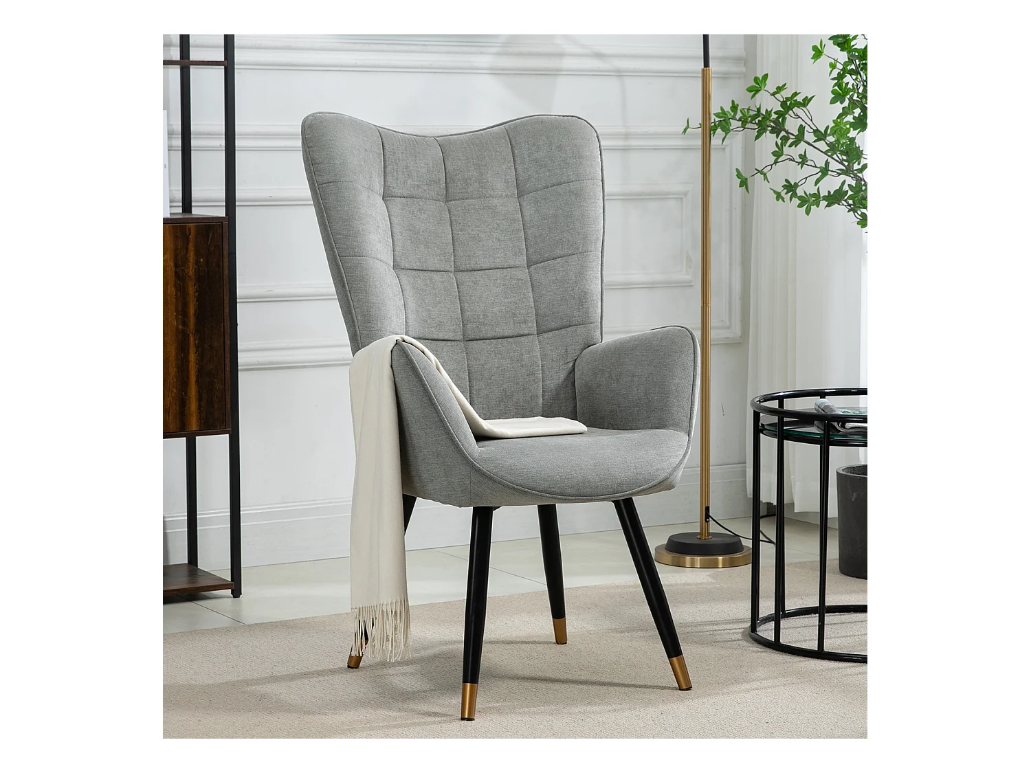 Fauteuil chaise de loisirs chaise de canapé style scandinave en tissu gris