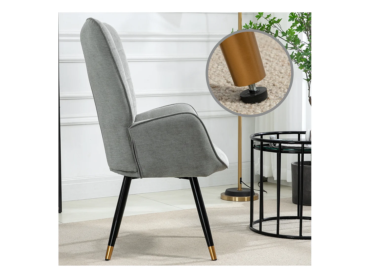 Fauteuil chaise de loisirs chaise de canapé style scandinave en tissu gris