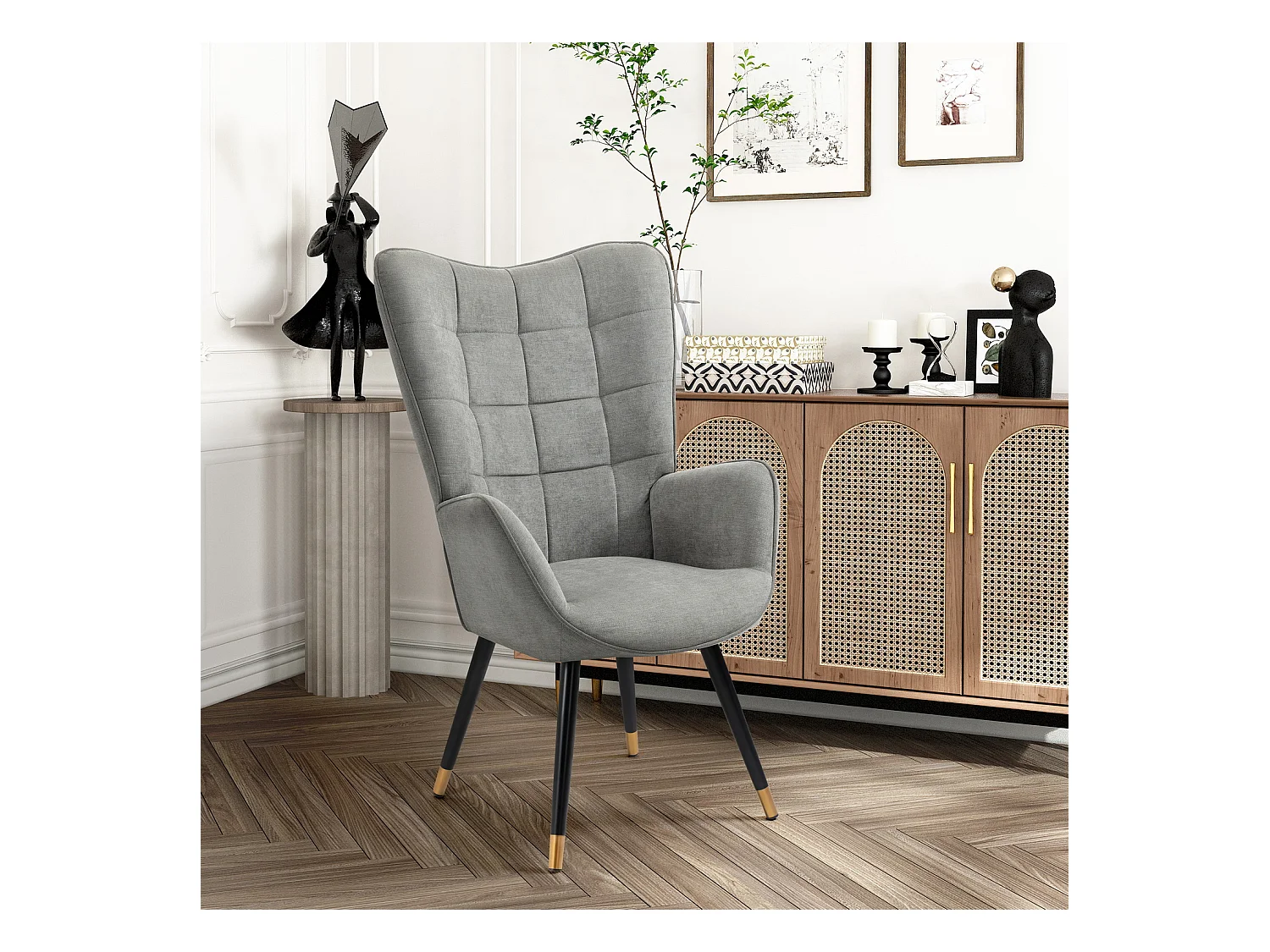 Fauteuil chaise de loisirs chaise de canapé style scandinave en tissu gris
