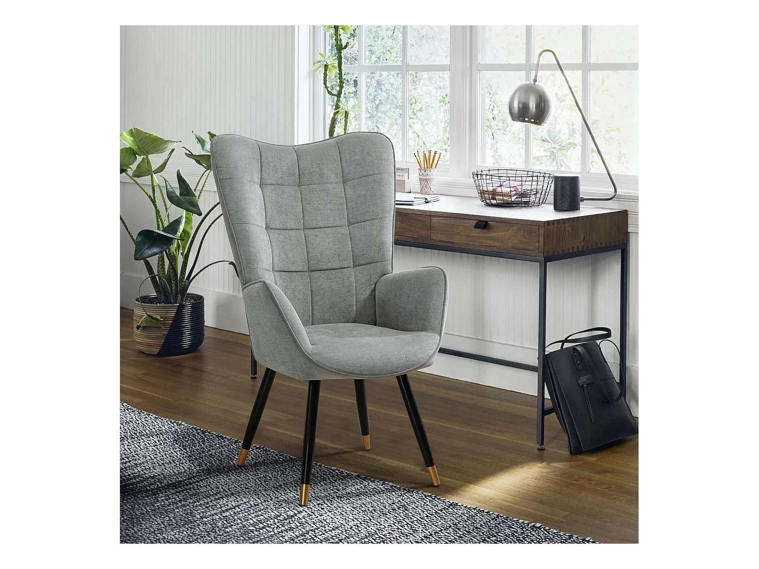 Fauteuil chaise de loisirs chaise de canapé style scandinave en tissu gris