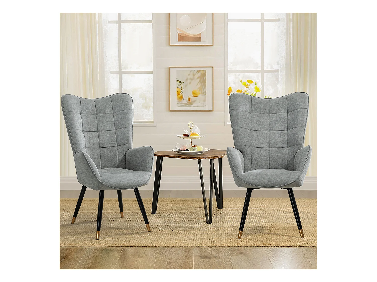 Fauteuil chaise de loisirs chaise de canapé style scandinave en tissu gris