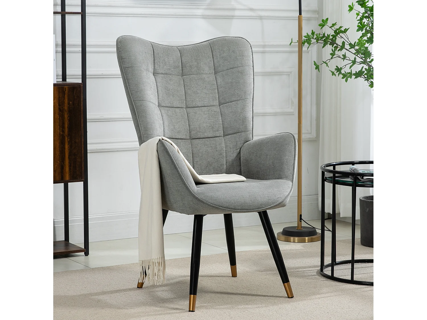 Fauteuil chaise de loisirs chaise de canapé style scandinave en tissu gris