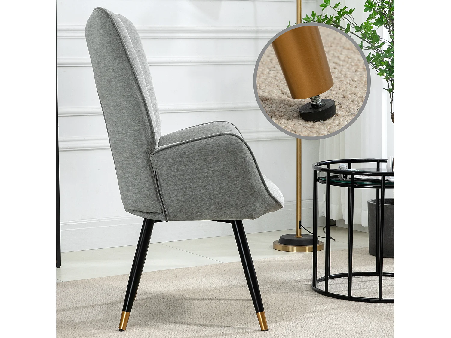 Fauteuil chaise de loisirs chaise de canapé style scandinave en tissu gris