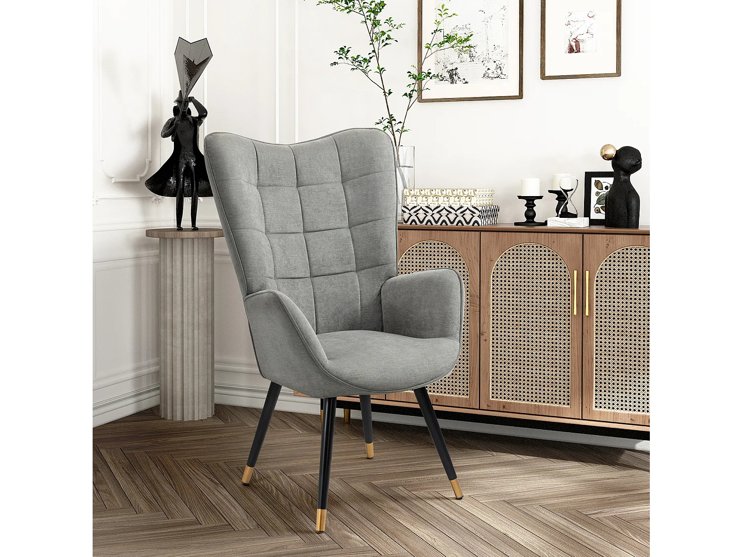 Fauteuil chaise de loisirs chaise de canapé style scandinave en tissu gris