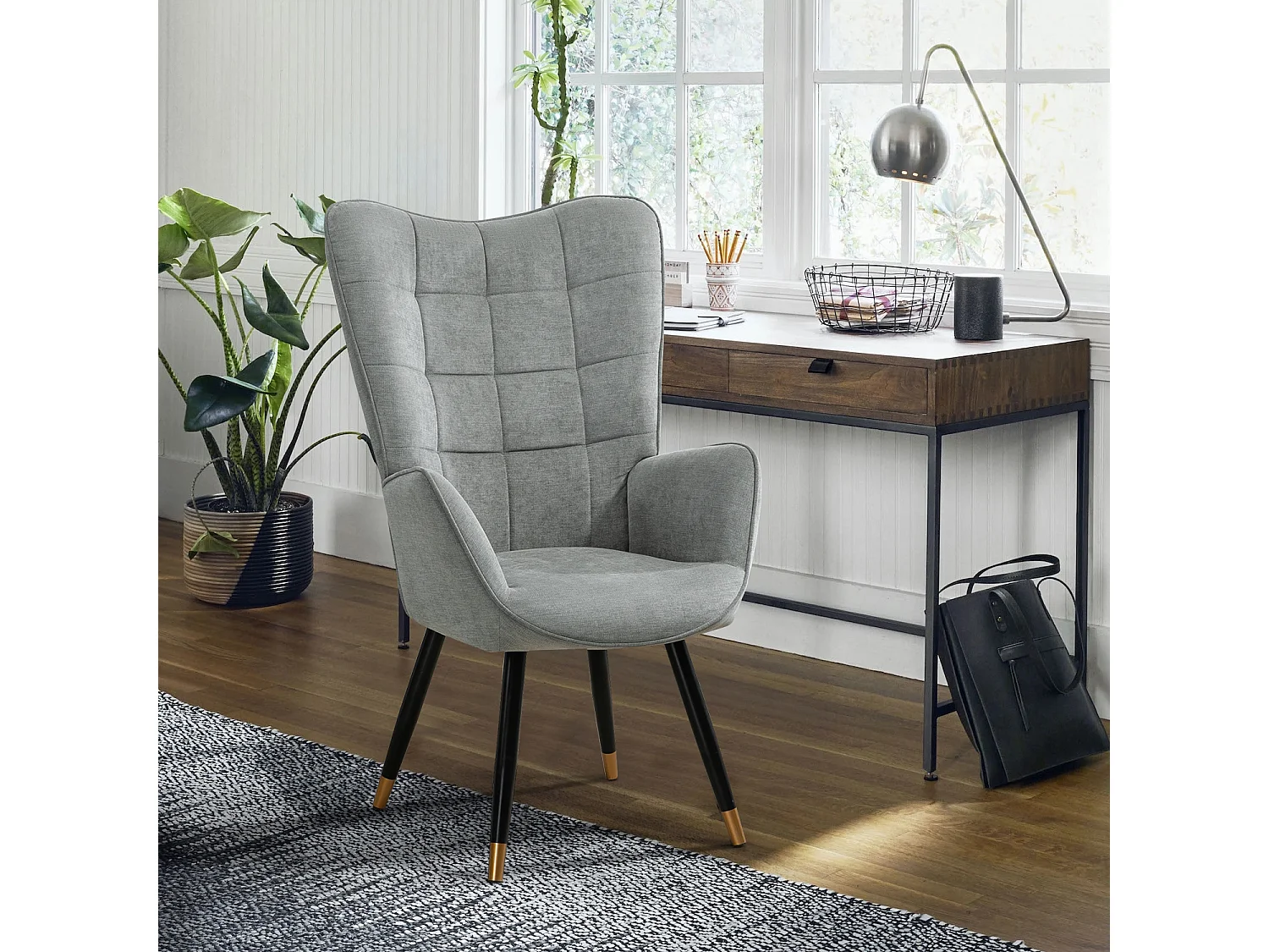 Fauteuil chaise de loisirs chaise de canapé style scandinave en tissu gris