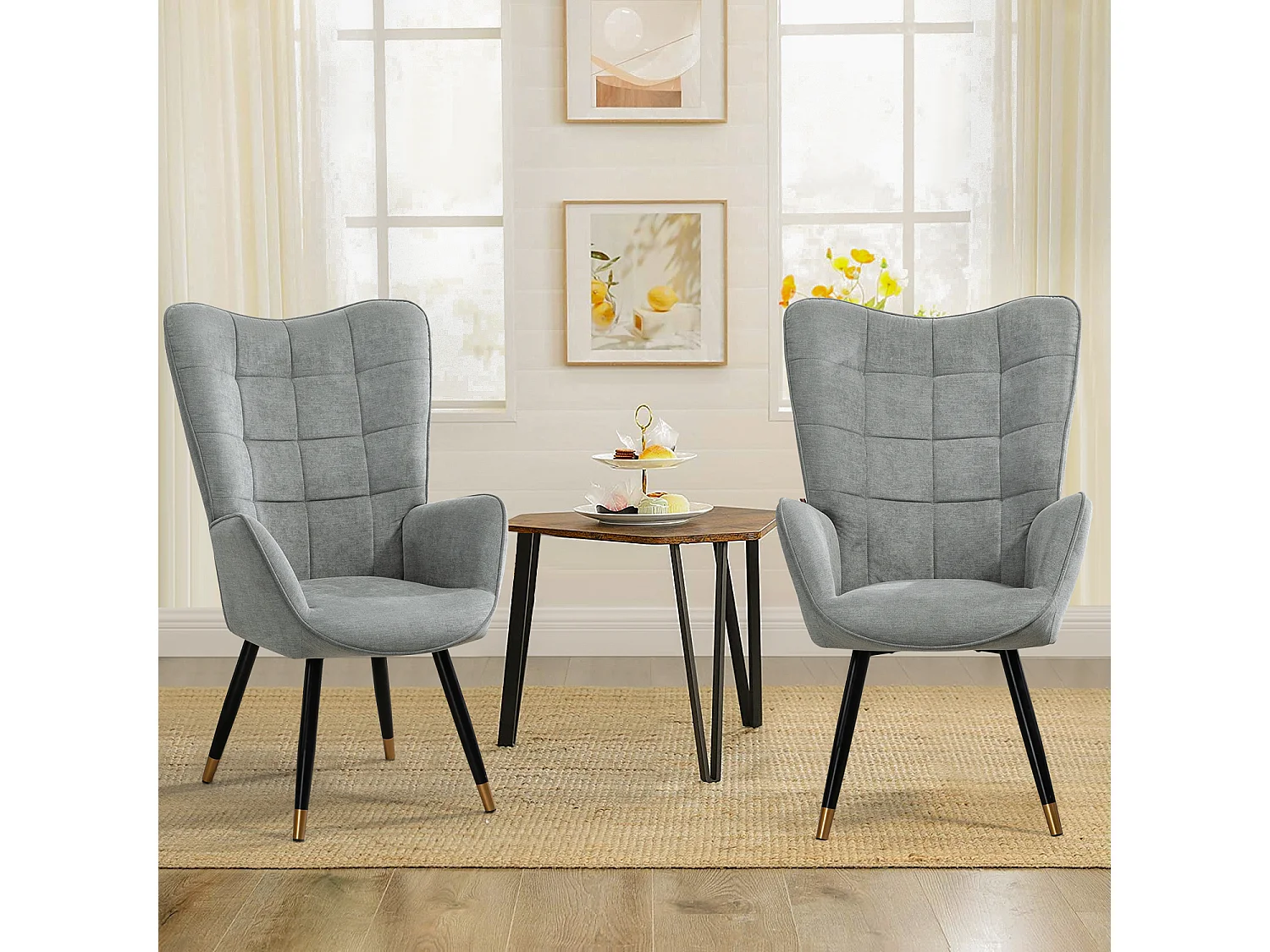 Fauteuil chaise de loisirs chaise de canapé style scandinave en tissu gris