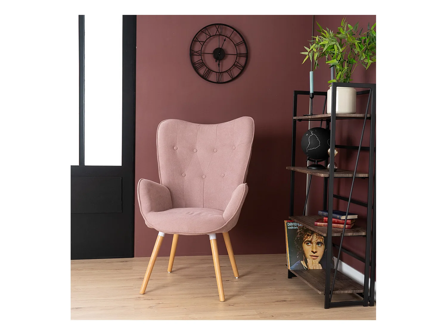 MEUBLES COSY Fauteuil Salon Scandinave Confortable Chaise de Coiffeuse Canapé de Loisirs pour Chambre Salle à Manger Bureau avec Assise Épais Accoudoirs Rembourés en Tissu Pieds Bois Massif, Rose