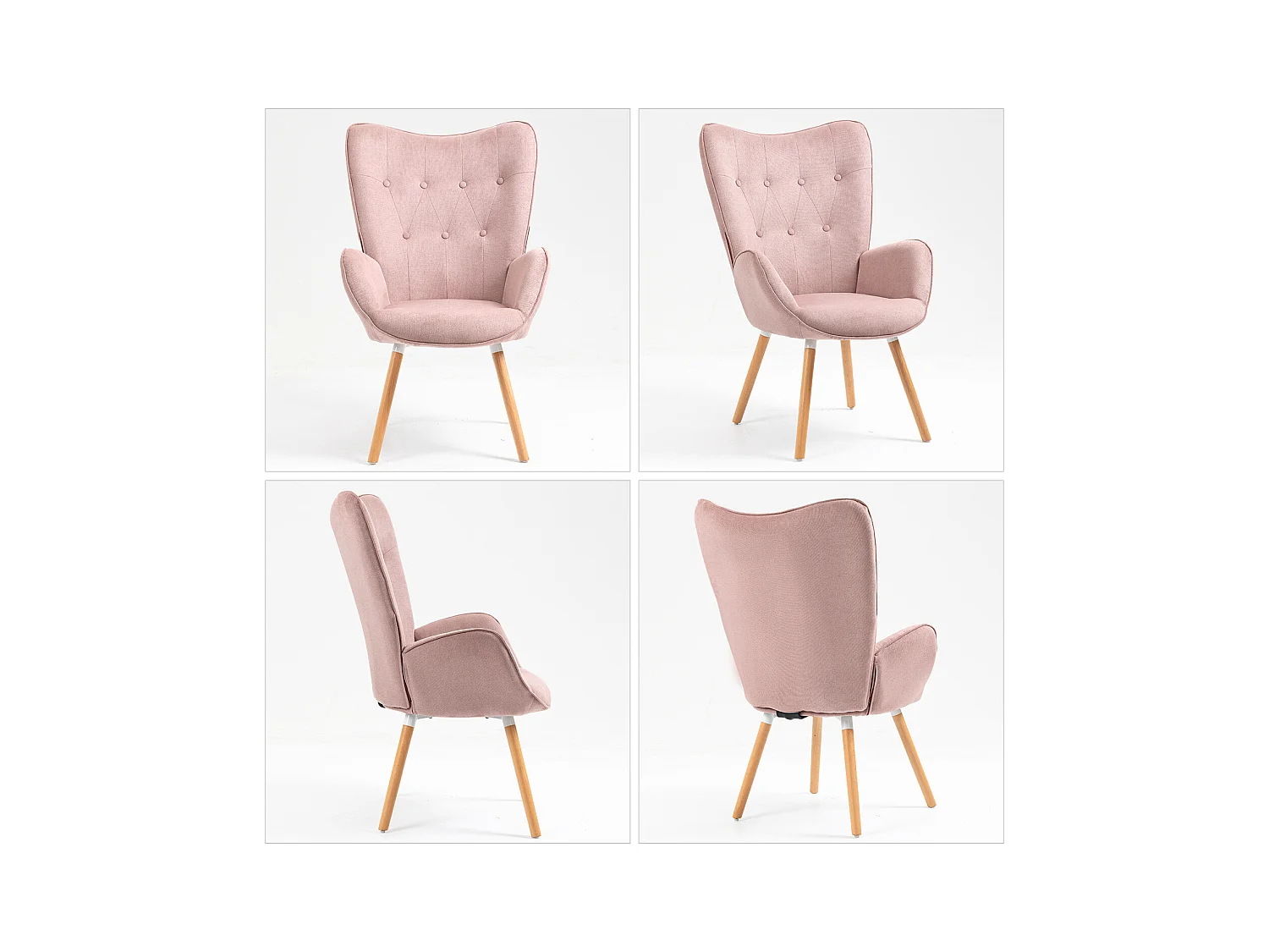MEUBLES COSY Fauteuil Salon Scandinave Confortable Chaise de Coiffeuse Canapé de Loisirs pour Chambre Salle à Manger Bureau avec Assise Épais Accoudoirs Rembourés en Tissu Pieds Bois Massif, Rose