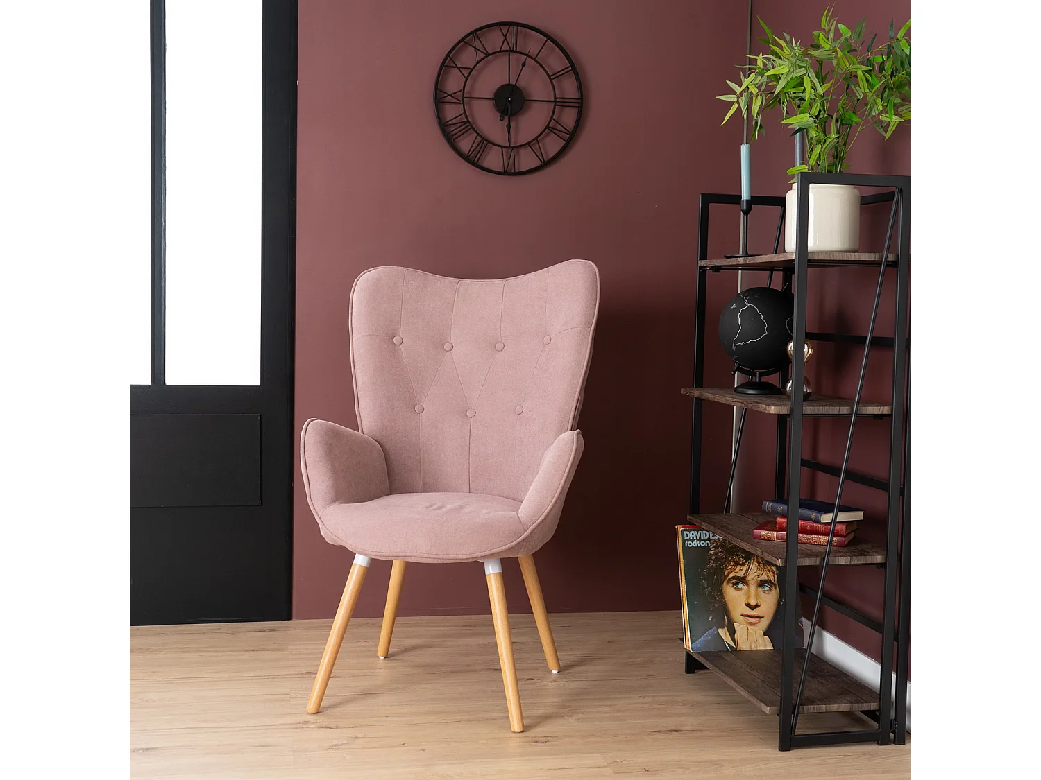 MEUBLES COSY Fauteuil Salon Scandinave Confortable Chaise de Coiffeuse Canapé de Loisirs pour Chambre Salle à Manger Bureau avec Assise Épais Accoudoirs Rembourés en Tissu Pieds Bois Massif, Rose