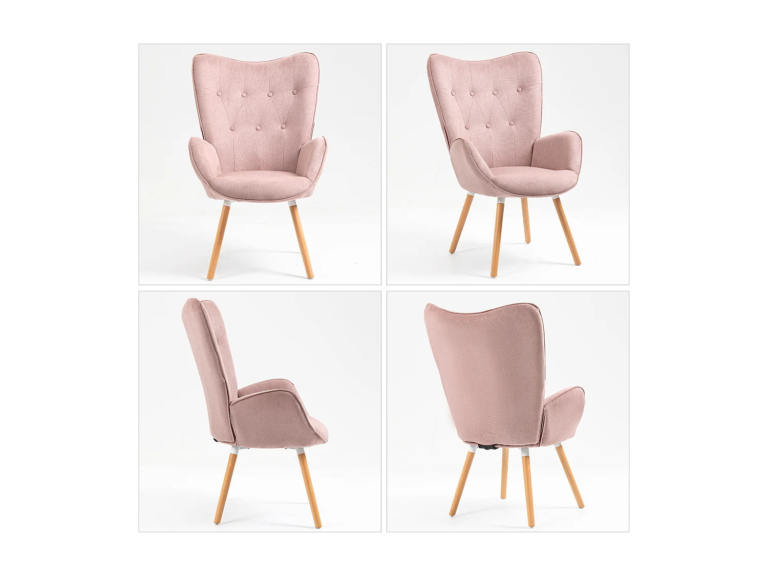 MEUBLES COSY Fauteuil Salon Scandinave Confortable Chaise de Coiffeuse Canapé de Loisirs pour Chambre Salle à Manger Bureau avec Assise Épais Accoudoirs Rembourés en Tissu Pieds Bois Massif, Rose