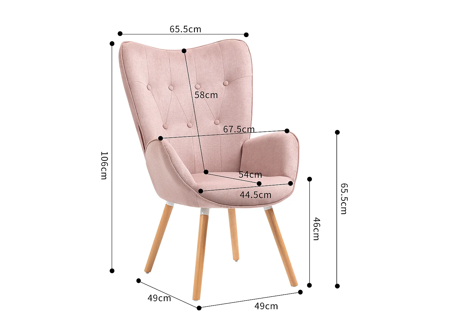 MEUBLES COSY Fauteuil Salon Scandinave Confortable Chaise de Coiffeuse Canapé de Loisirs pour Chambre Salle à Manger Bureau avec Assise Épais Accoudoirs Rembourés en Tissu Pieds Bois Massif, Rose