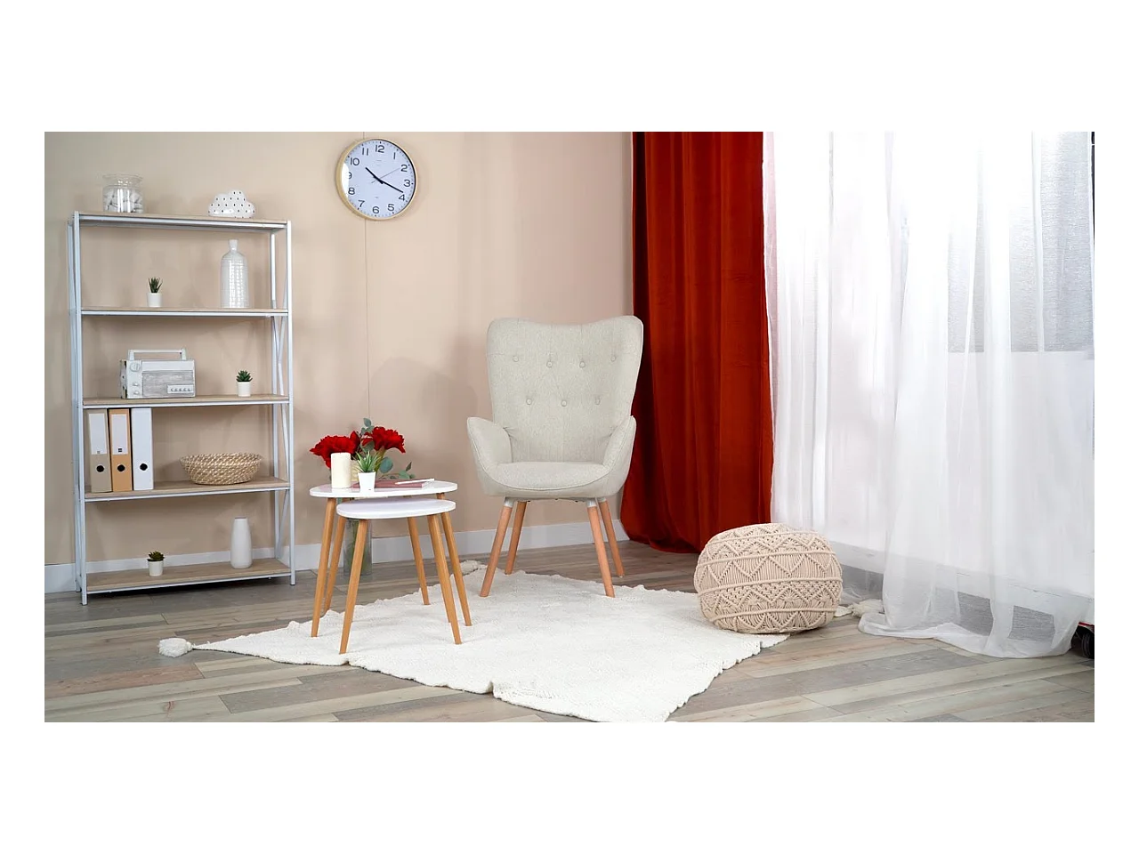 MEUBLES COSY Fauteuil relax fauteuil confortable style scandinave rembourés en Tissu Pieds Bois Massif, Beige