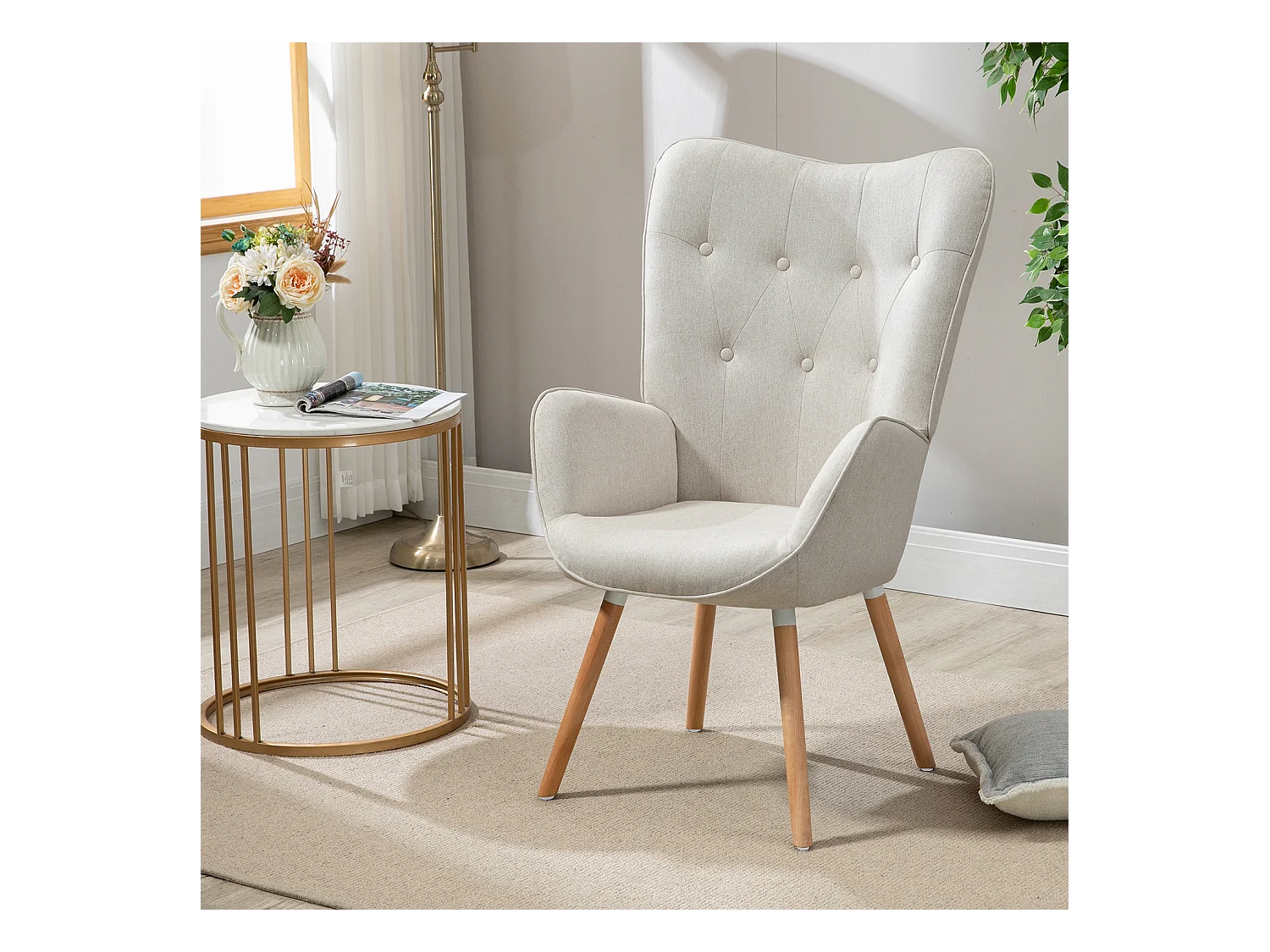 MEUBLES COSY Fauteuil relax fauteuil confortable style scandinave rembourés en Tissu Pieds Bois Massif, Beige