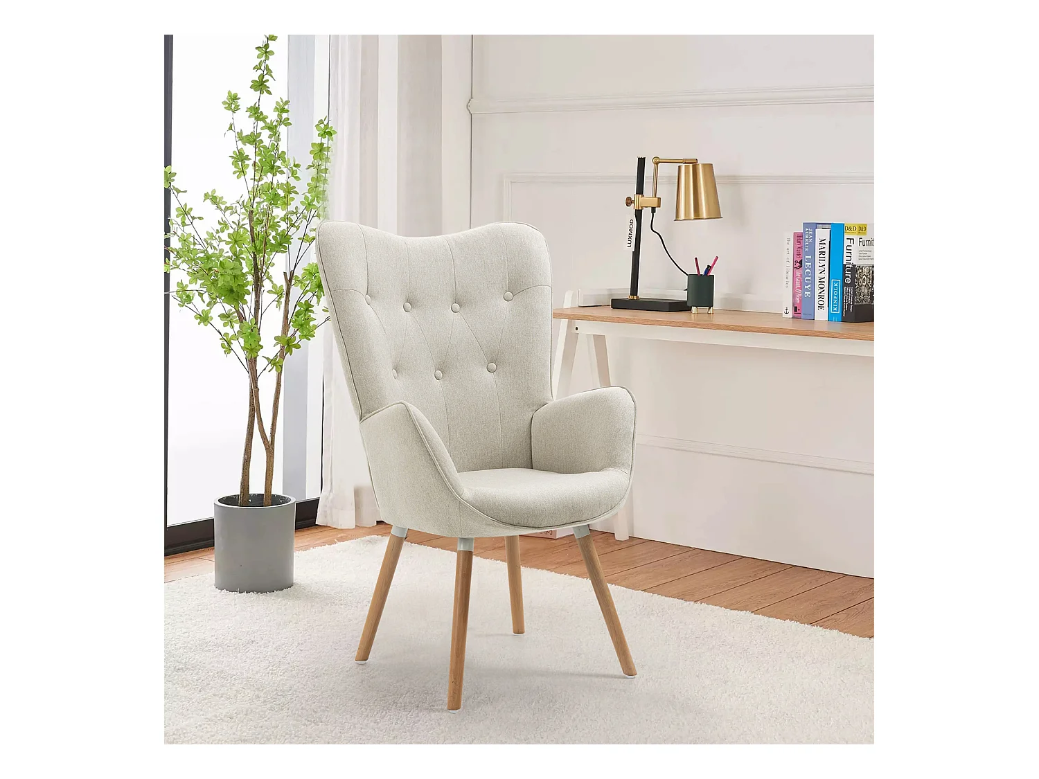 MEUBLES COSY Fauteuil relax fauteuil confortable style scandinave rembourés en Tissu Pieds Bois Massif, Beige