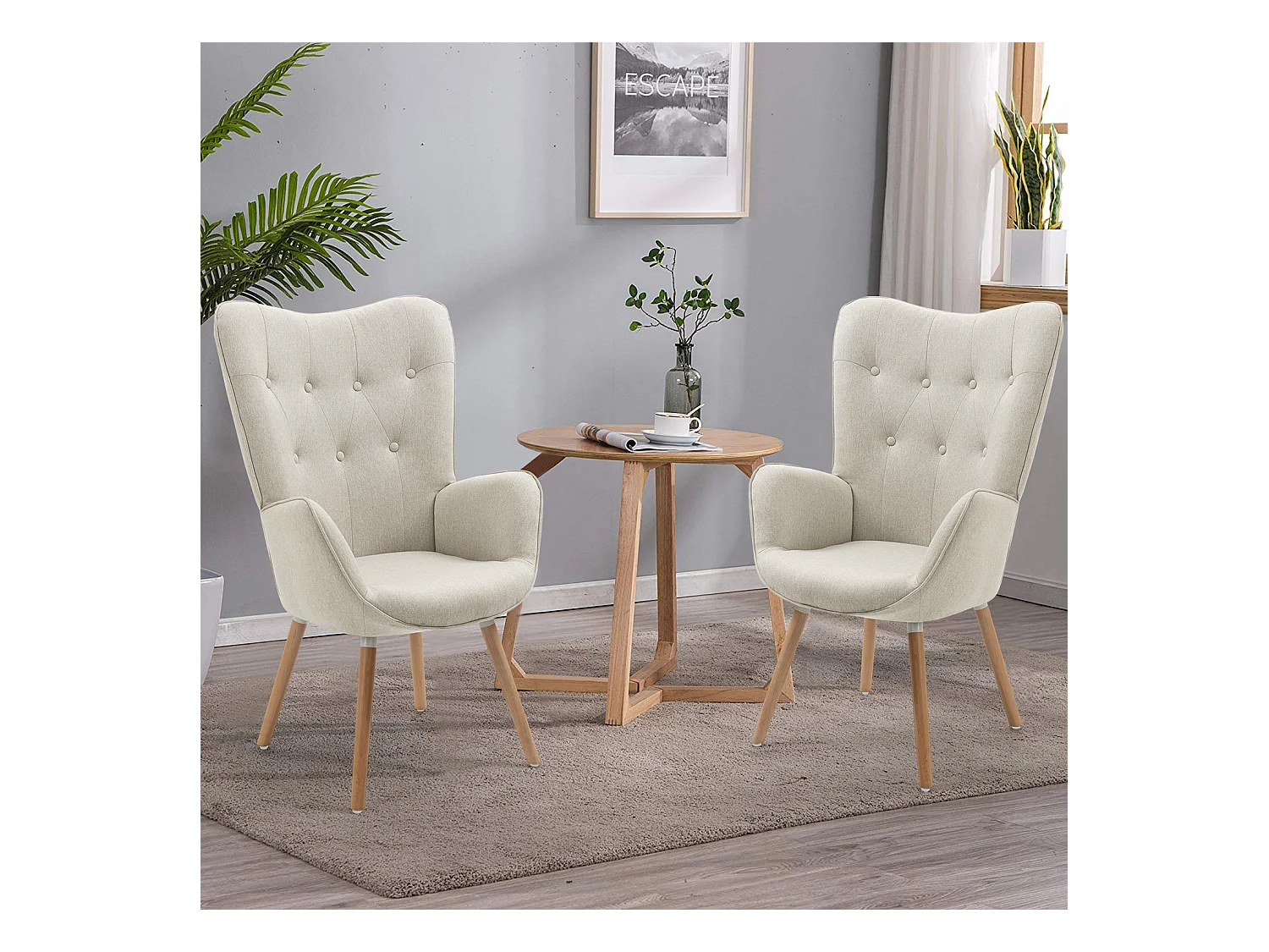 MEUBLES COSY Fauteuil relax fauteuil confortable style scandinave rembourés en Tissu Pieds Bois Massif, Beige