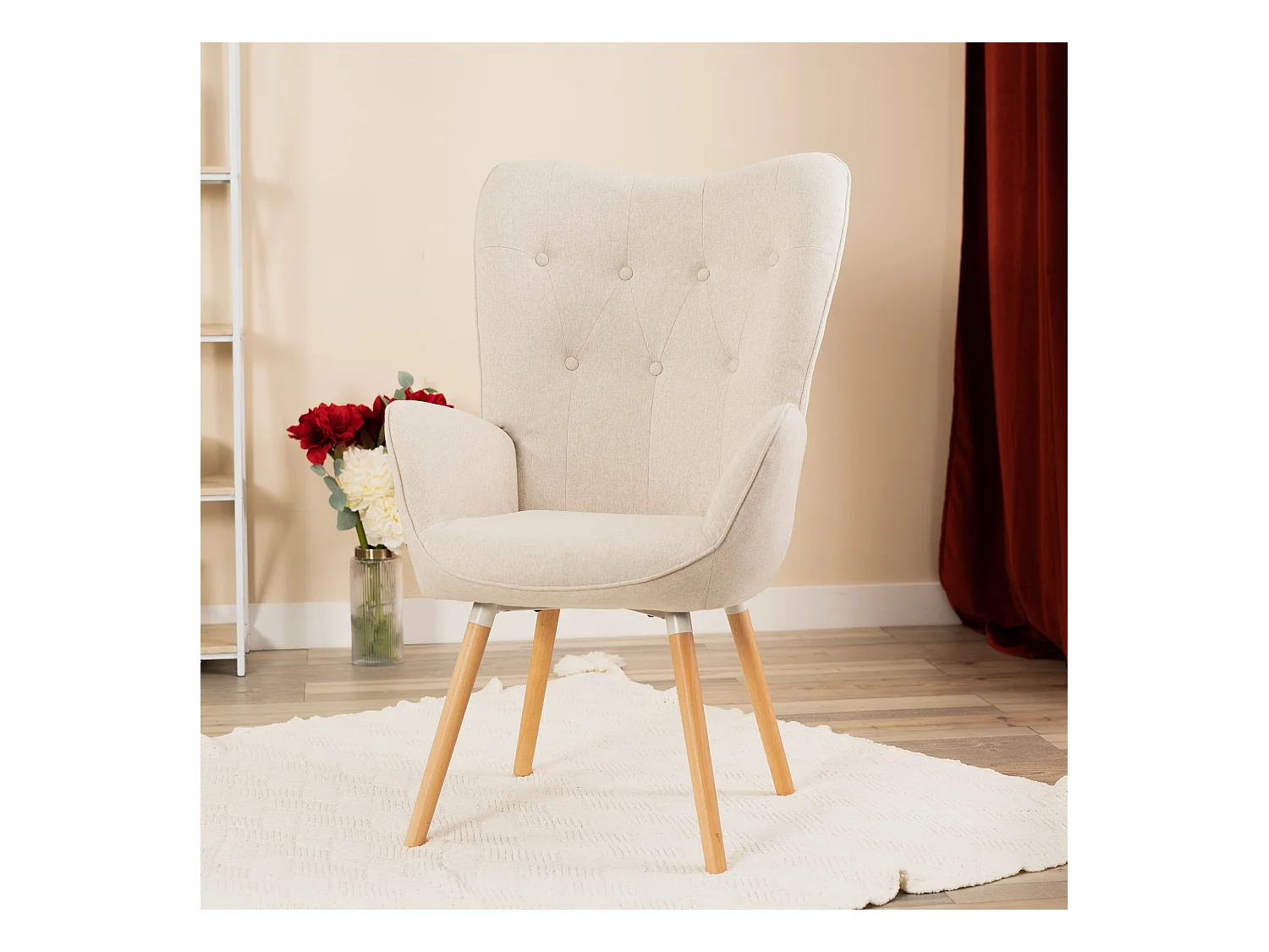 MEUBLES COSY Fauteuil relax fauteuil confortable style scandinave rembourés en Tissu Pieds Bois Massif, Beige