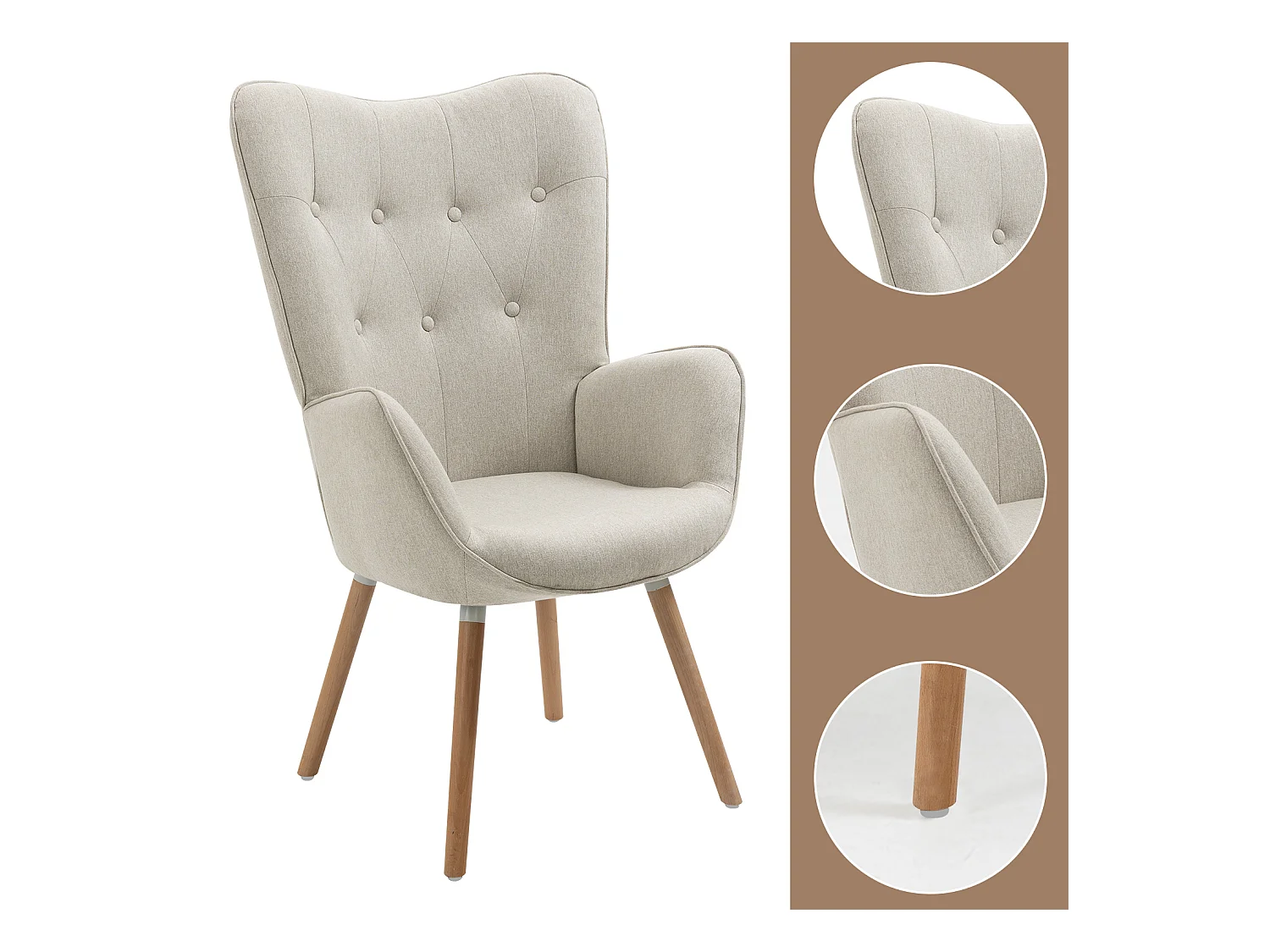 MEUBLES COSY Fauteuil relax fauteuil confortable style scandinave rembourés en Tissu Pieds Bois Massif, Beige