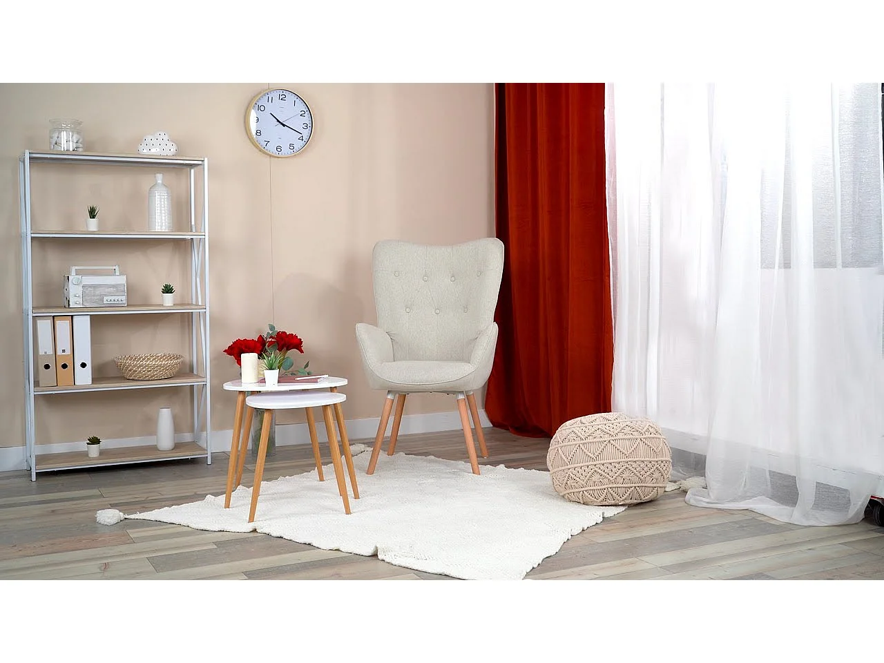 MEUBLES COSY Fauteuil relax fauteuil confortable style scandinave rembourés en Tissu Pieds Bois Massif, Beige