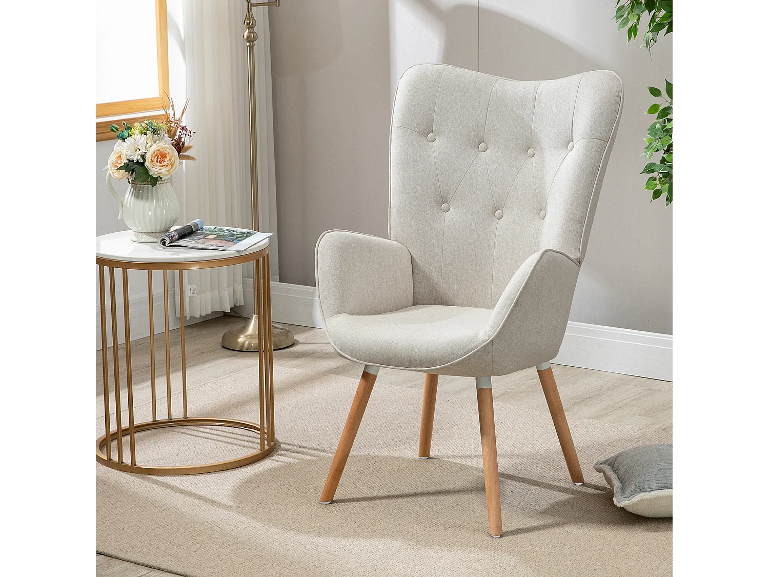 MEUBLES COSY Fauteuil relax fauteuil confortable style scandinave rembourés en Tissu Pieds Bois Massif, Beige