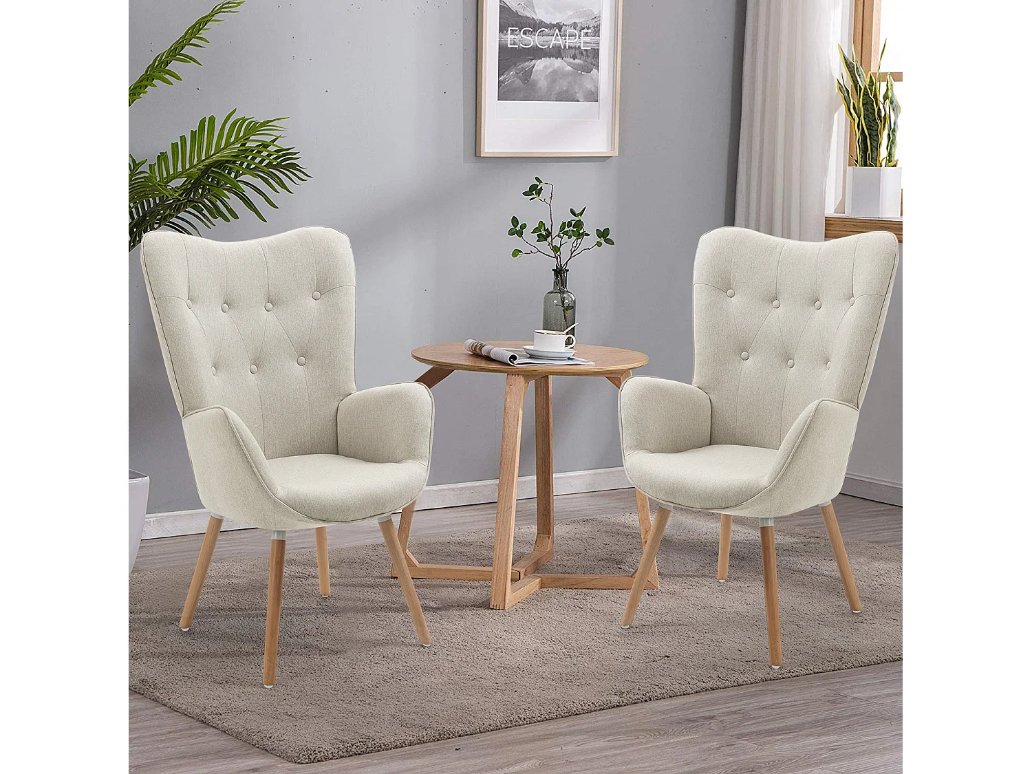 MEUBLES COSY Fauteuil relax fauteuil confortable style scandinave rembourés en Tissu Pieds Bois Massif, Beige