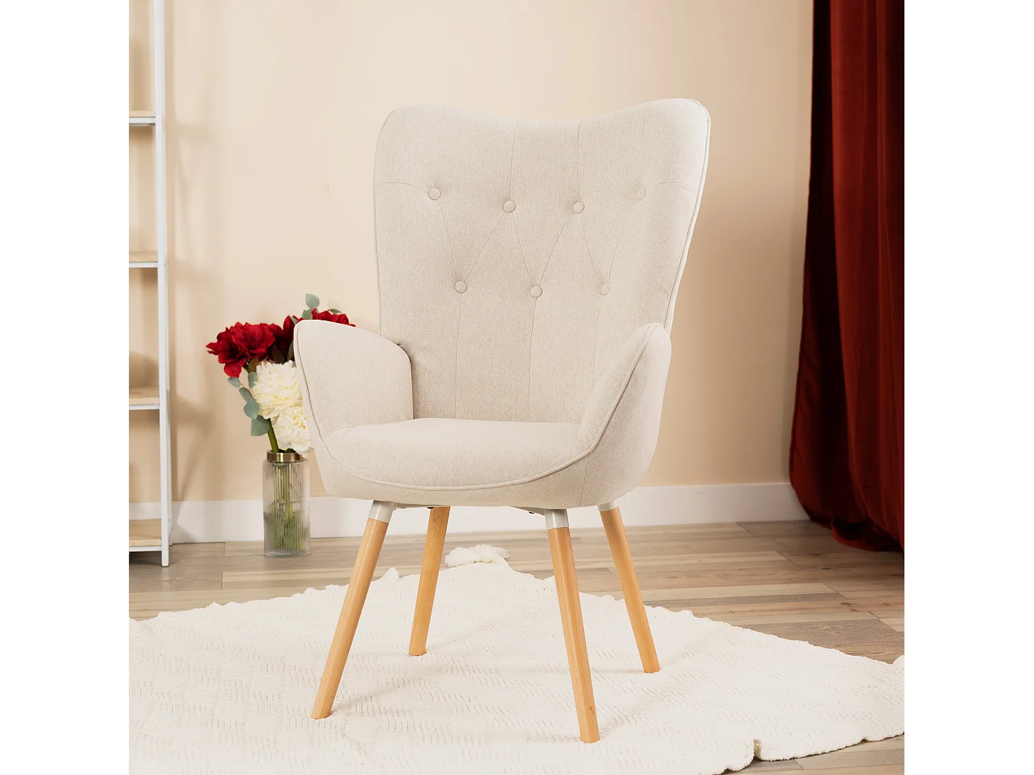 MEUBLES COSY Fauteuil relax fauteuil confortable style scandinave rembourés en Tissu Pieds Bois Massif, Beige