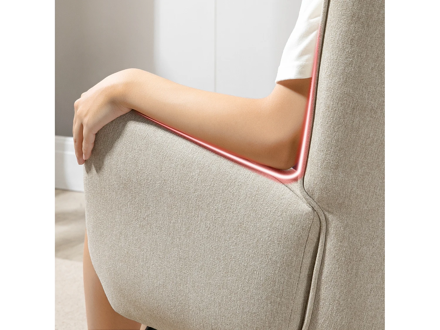 MEUBLES COSY Fauteuil scandinave confortable chaise de coiffeuse avec assise épaisse et accoudoirs rembourrés en tissu, pieds en métal, Beige