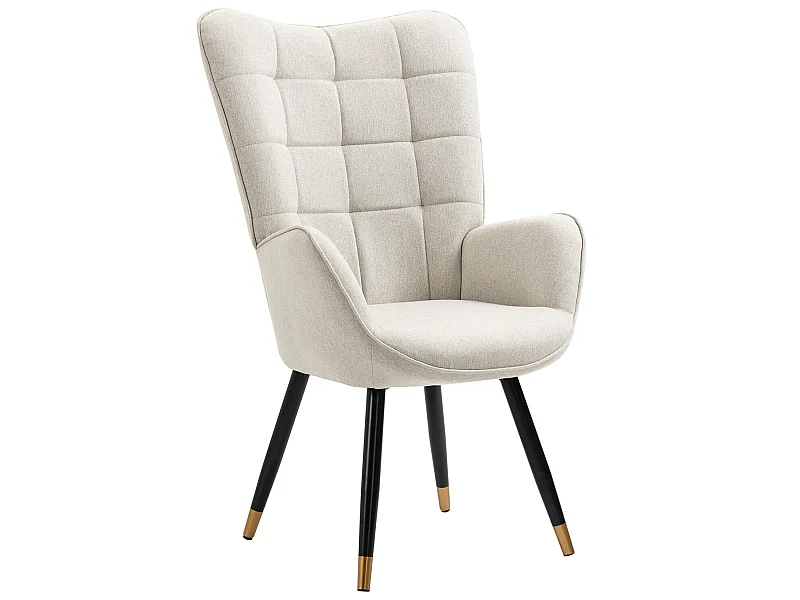MEUBLES COSY Fauteuil scandinave confortable chaise de coiffeuse avec assise épaisse et accoudoirs rembourrés en tissu, pieds en métal, Beige