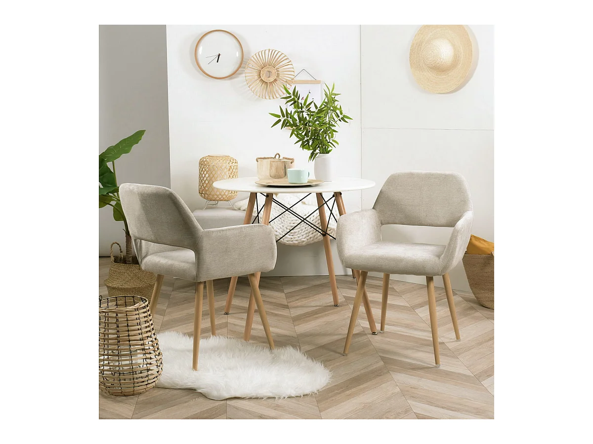 MEUBLES COSY Lot de 2 chaises de salle à manger fauteuils style scandinave rembourrée en tissu pieds en métal beige,CROMWELL