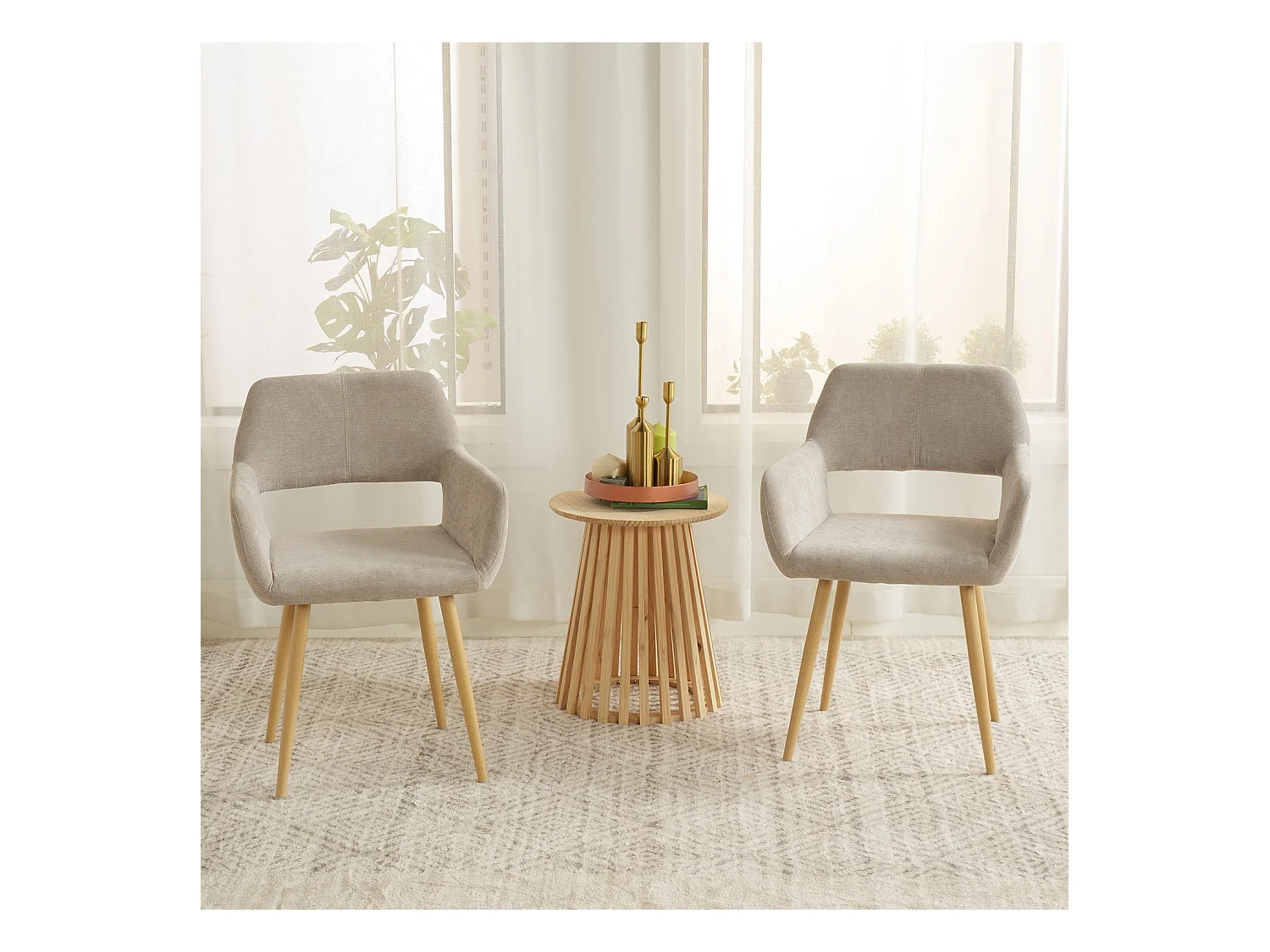 MEUBLES COSY Lot de 2 chaises de salle à manger fauteuils style scandinave rembourrée en tissu pieds en métal beige,CROMWELL