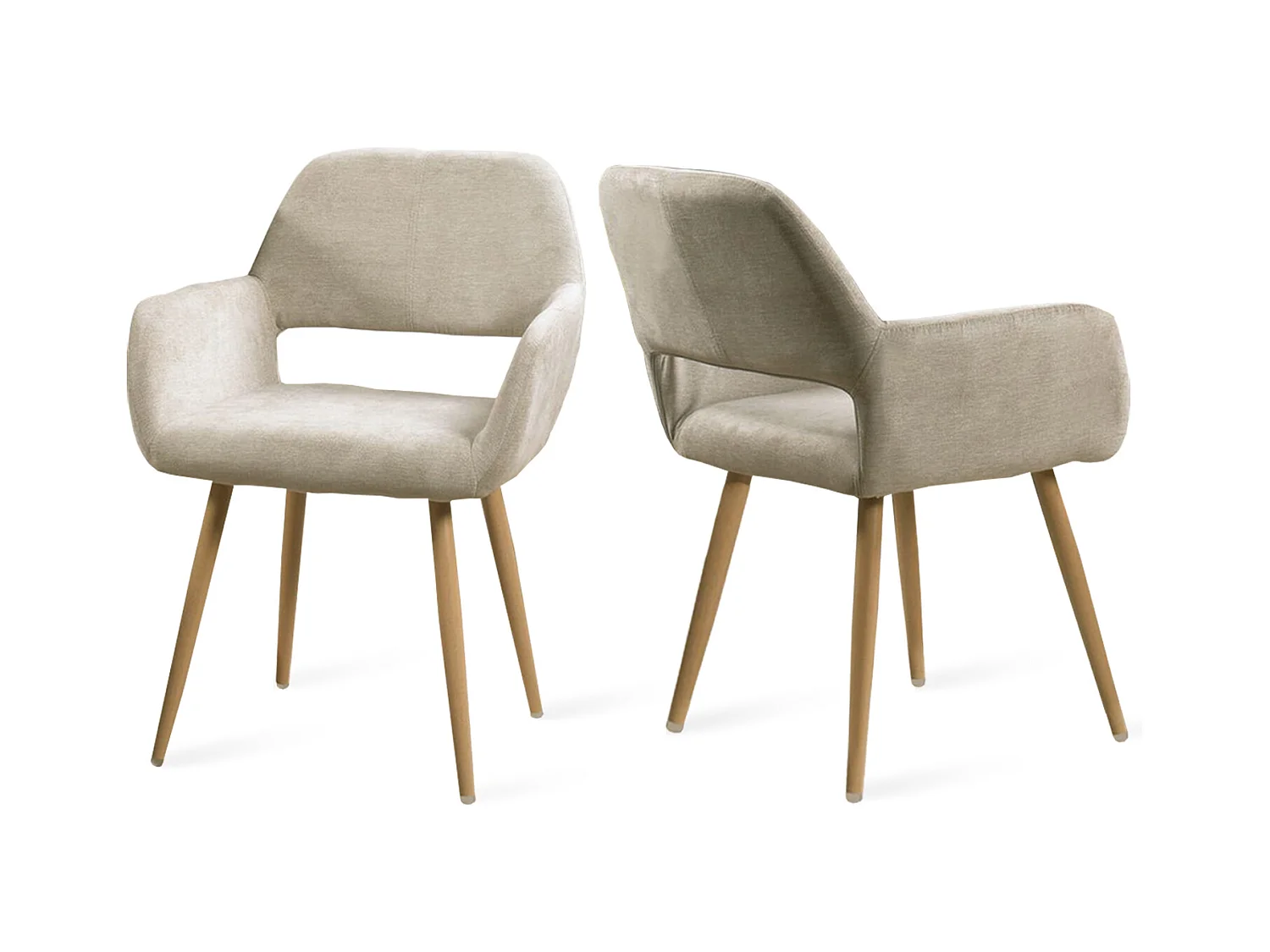 MEUBLES COSY Lot de 2 chaises de salle à manger fauteuils style scandinave rembourrée en tissu pieds en métal beige,CROMWELL