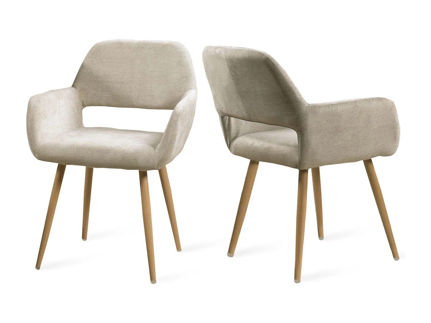 MEUBLES COSY Lot de 2 chaises de salle à manger fauteuils style scandinave rembourrée en tissu pieds en métal beige,CROMWELL