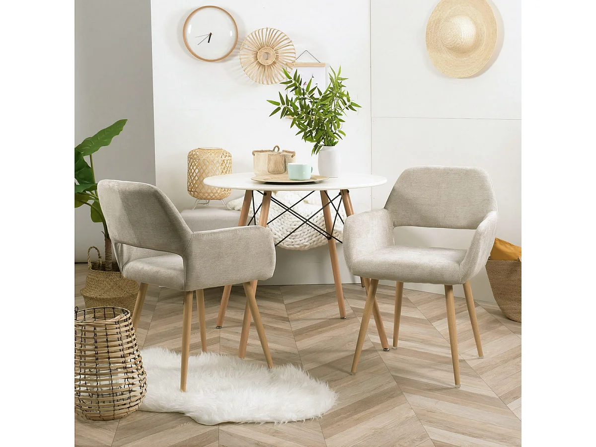 MEUBLES COSY Lot de 2 chaises de salle à manger fauteuils style scandinave rembourrée en tissu pieds en métal beige,CROMWELL