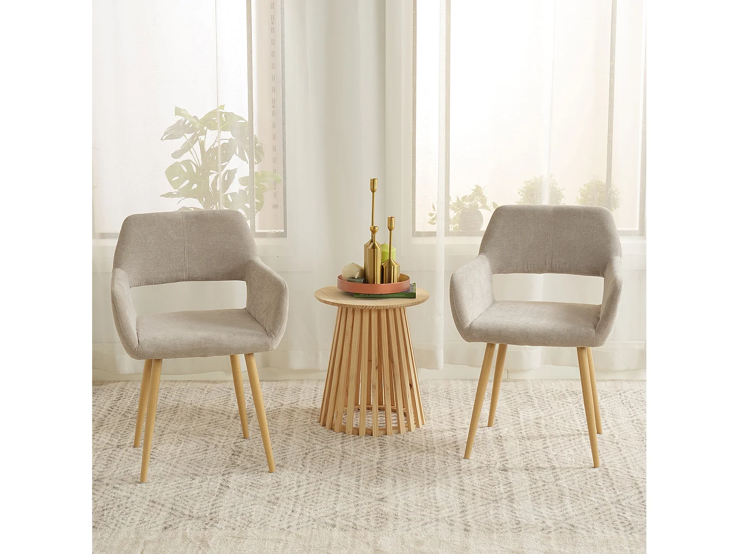 MEUBLES COSY Lot de 2 chaises de salle à manger fauteuils style scandinave rembourrée en tissu pieds en métal beige,CROMWELL