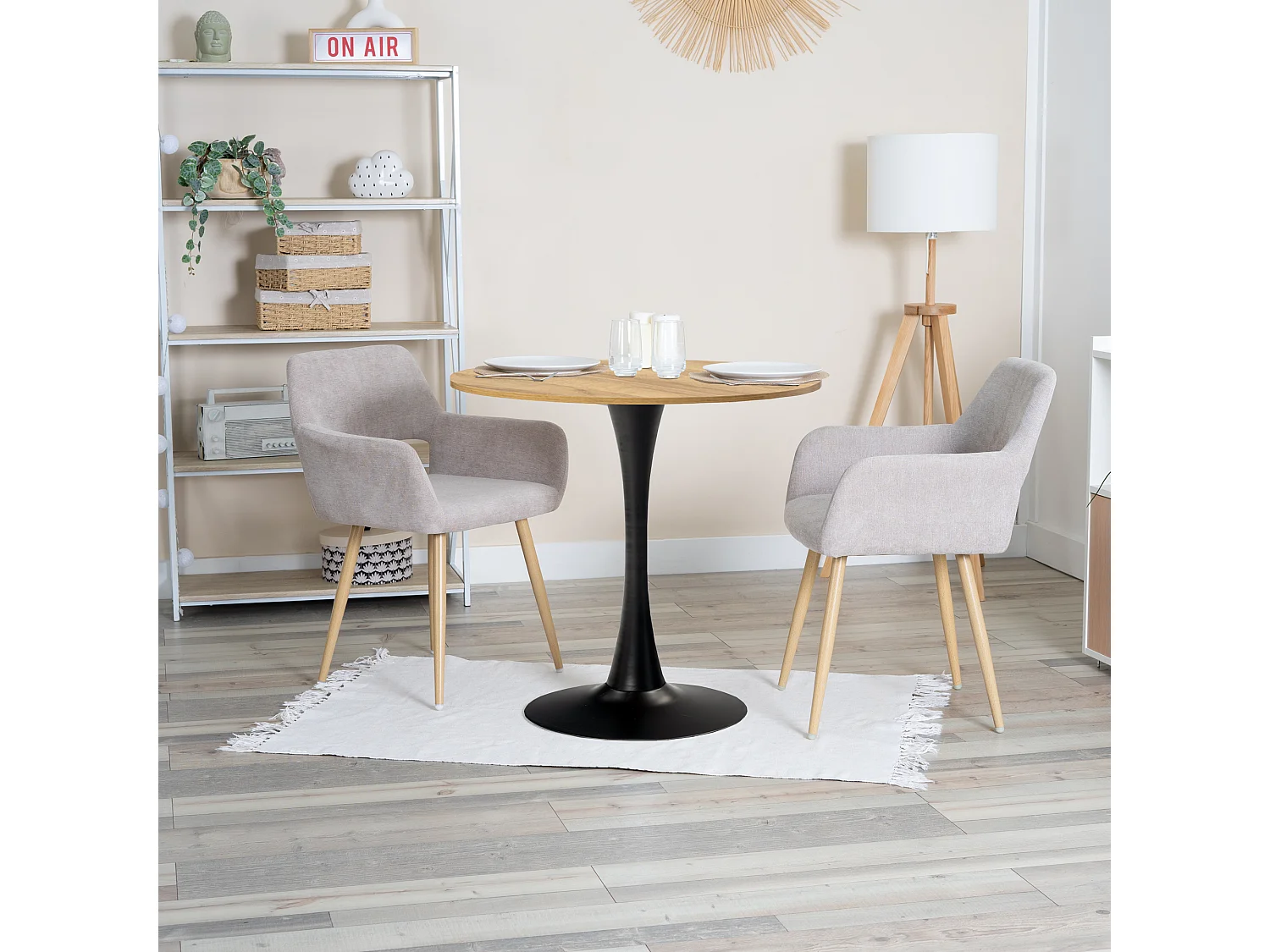 MEUBLES COSY Lot de 2 chaises de salle à manger fauteuils style scandinave rembourrée en tissu pieds en métal beige,CROMWELL